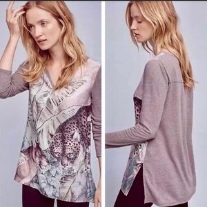 Anthropologie Mauve Printed V-Neck Long Sleeve Tunic